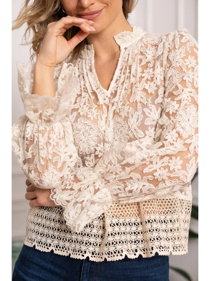 81016 Boho Lace Blouse Ecru