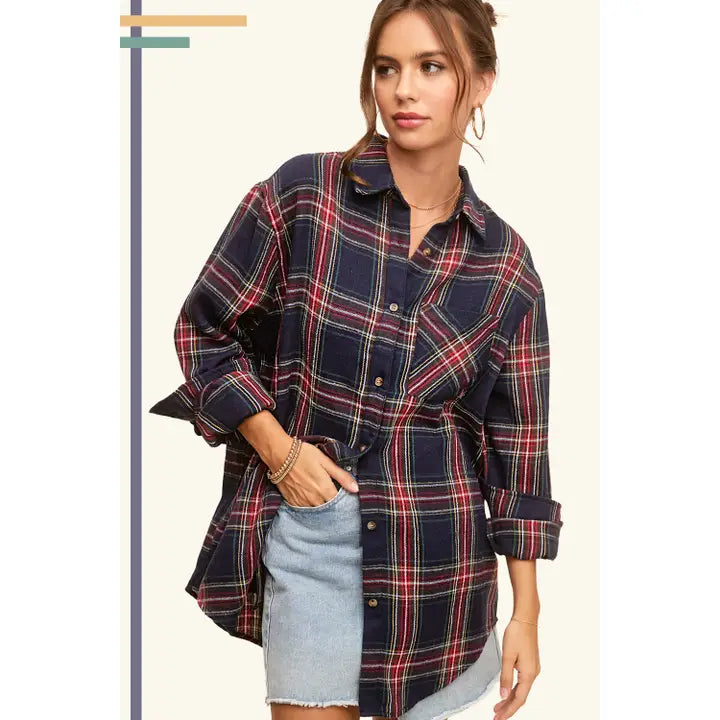 SRT7807 Button Down Plaid Shirt