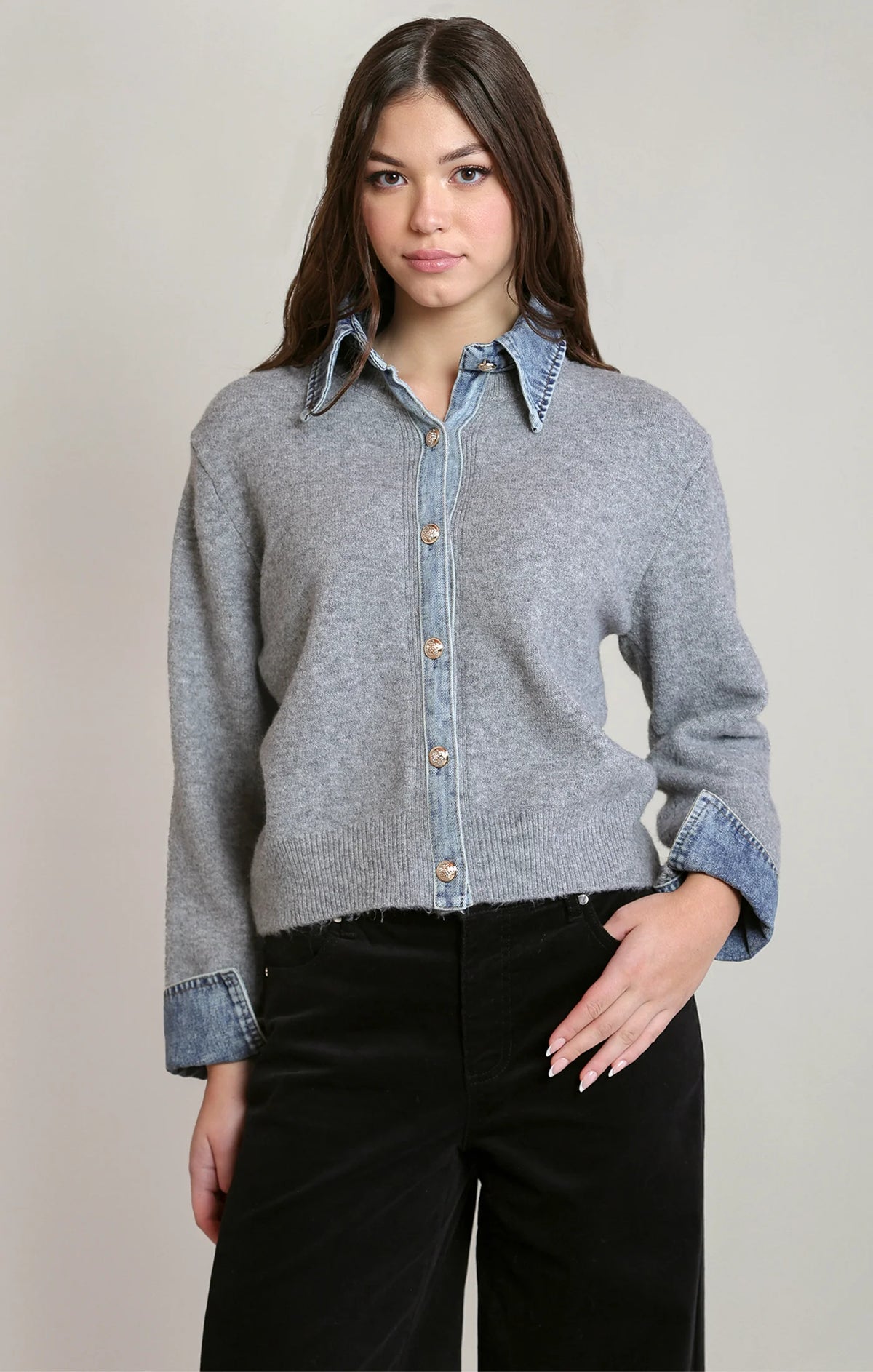 2827280D Denim Trim Sweater Shirt