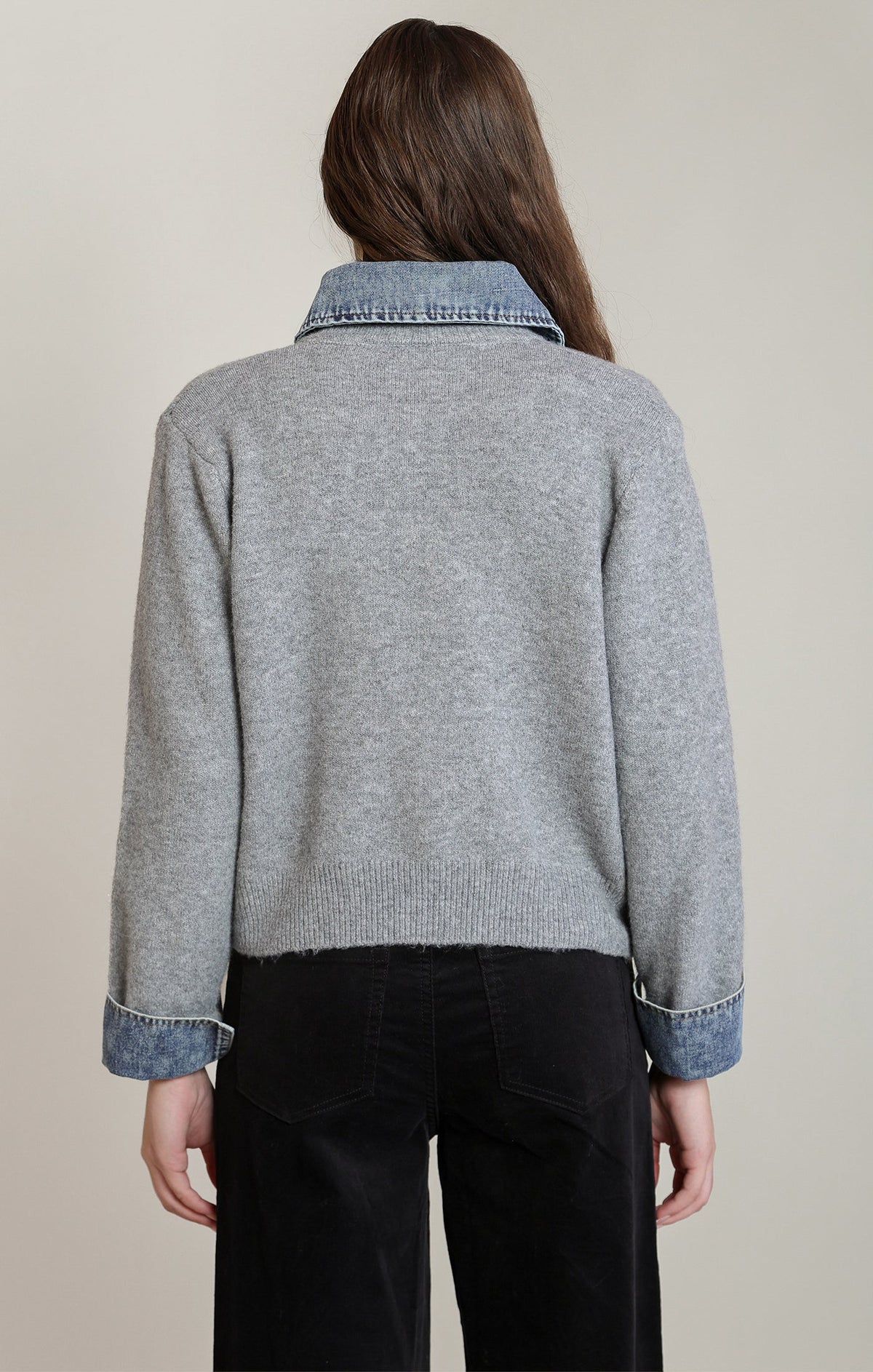 2827280D Denim Trim Sweater Shirt