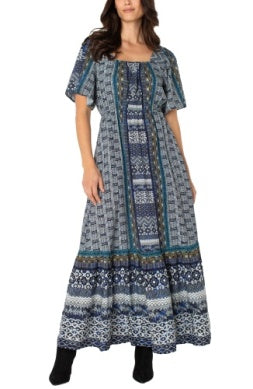 Elbow sleeve square neck maxi dress