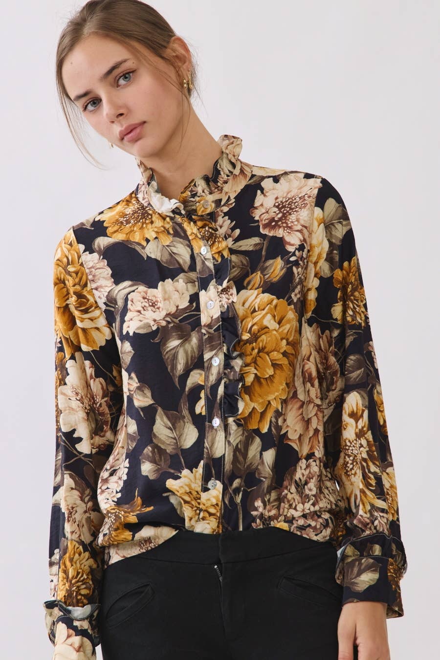 Floral Button-front Blouse