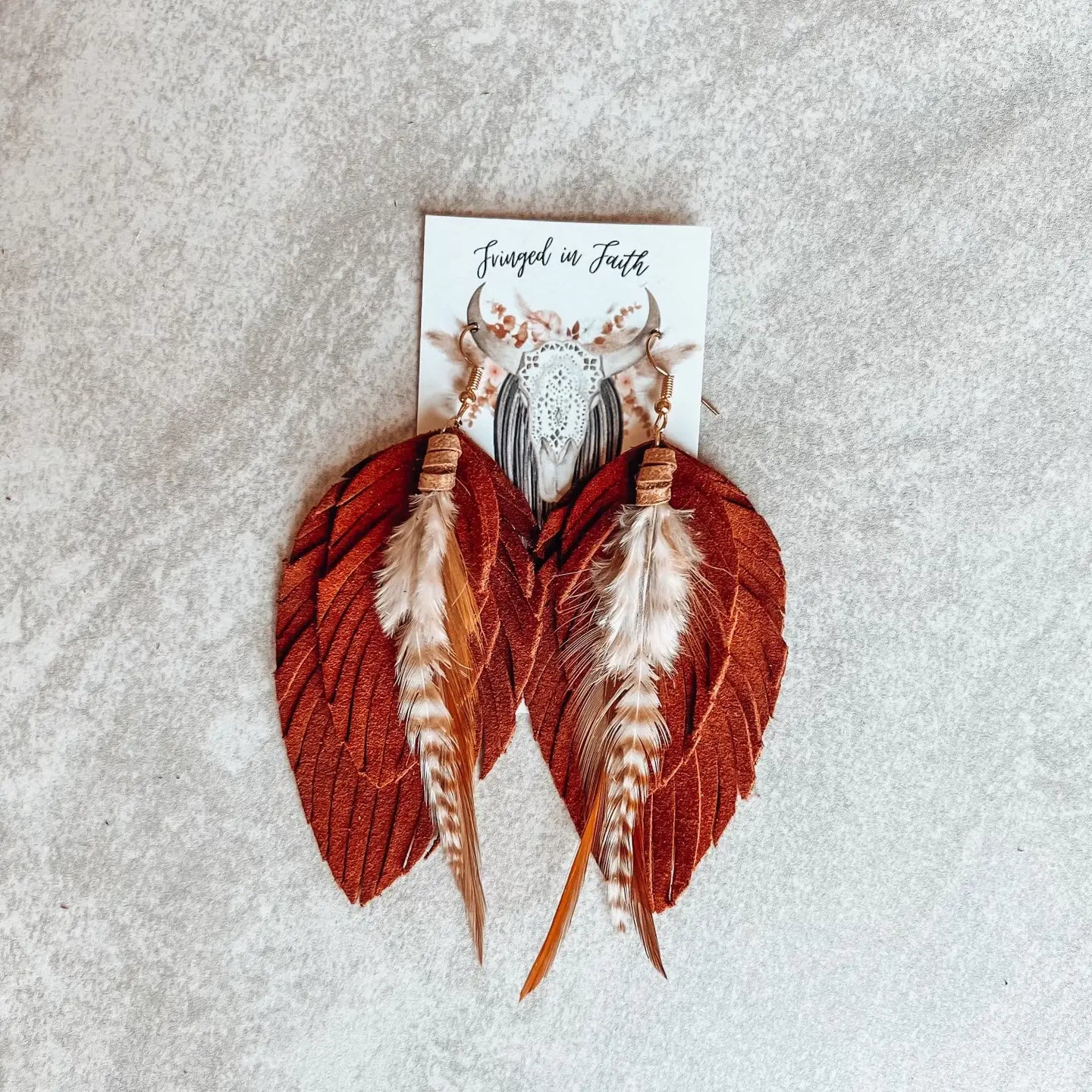 Ronan Fringe Feather Earrings Rust