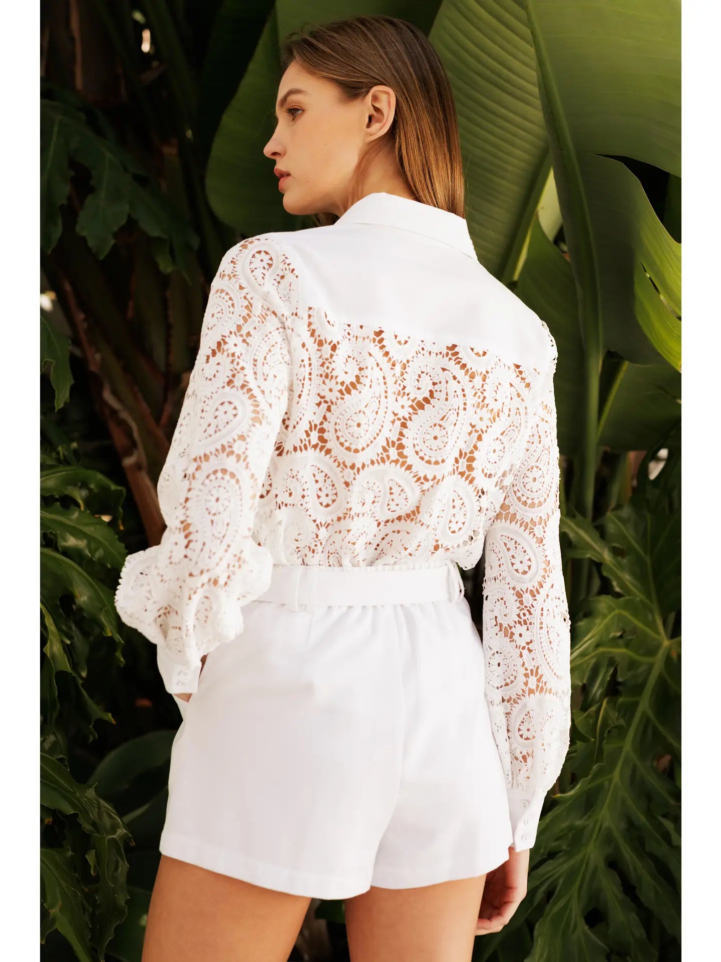 LT1887 Boho Lace LS Button Down
