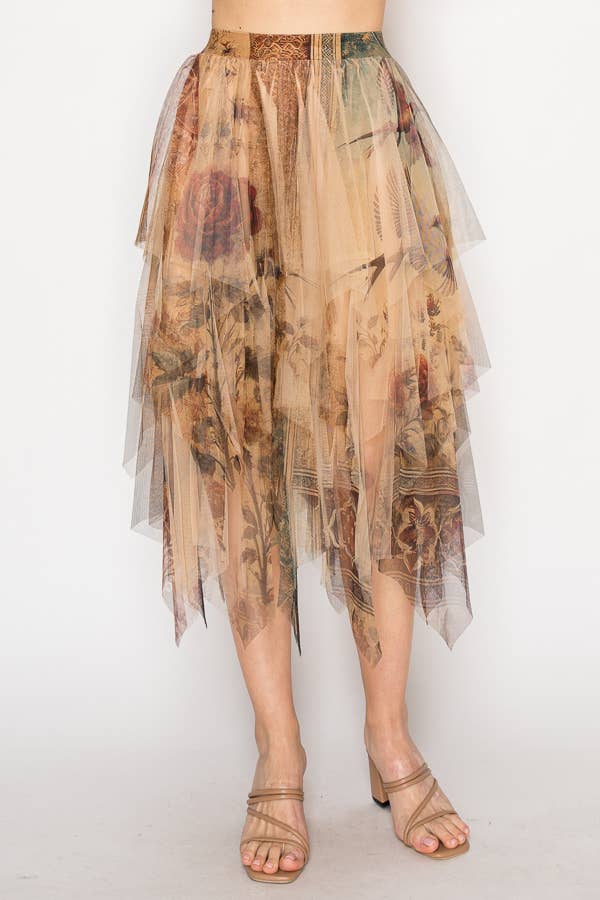 Dreamy Tiered Tulle Midi Skirt W/ Floaty Hem