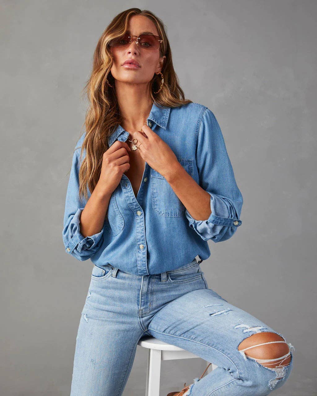 Denim Pockets Long Sleeves Shirt