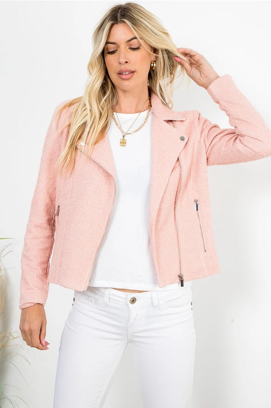 JKJR3361 Solid Boucle Moto Jacket Rust Rose