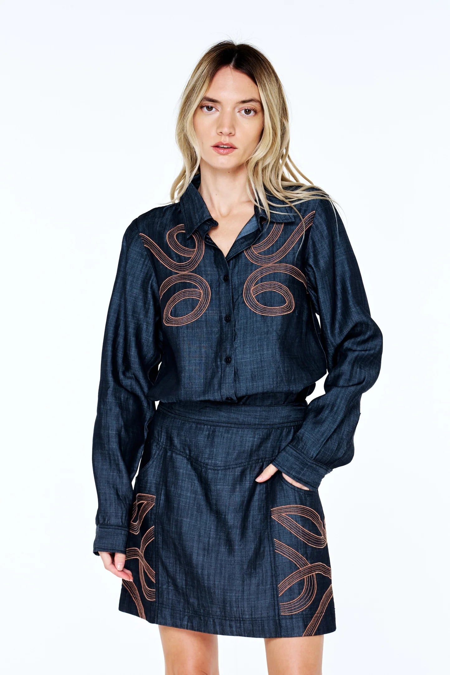 EMB Denim Button-down Shirt