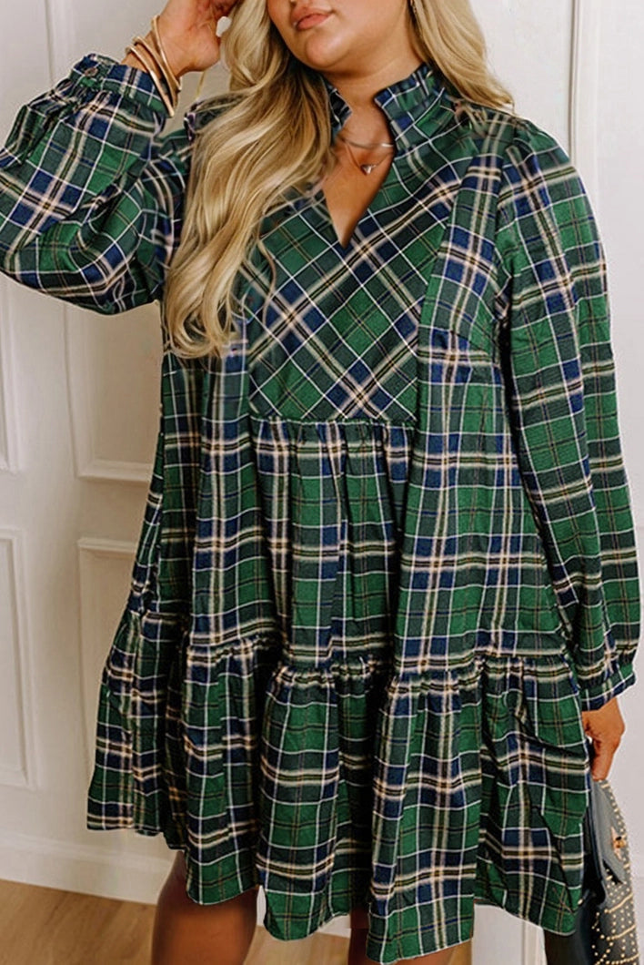 Green Plaid Long sleeve Dress