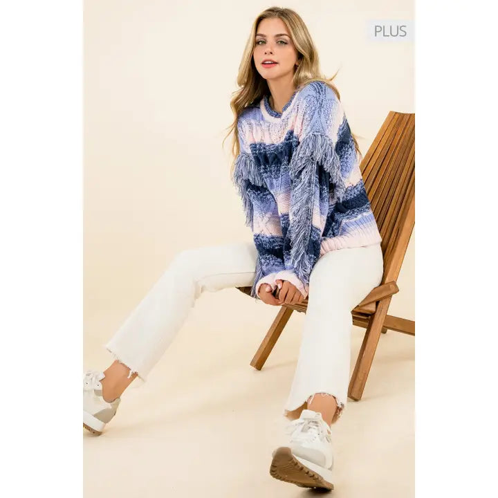 TMK1670 Fringe Cable Knit Sweater