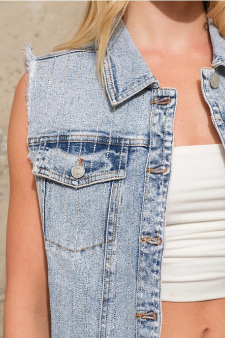 22858J Washed Rhinestone Denim Vest