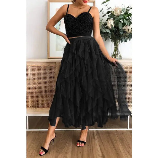 A-line Long Tulle Skirt Black