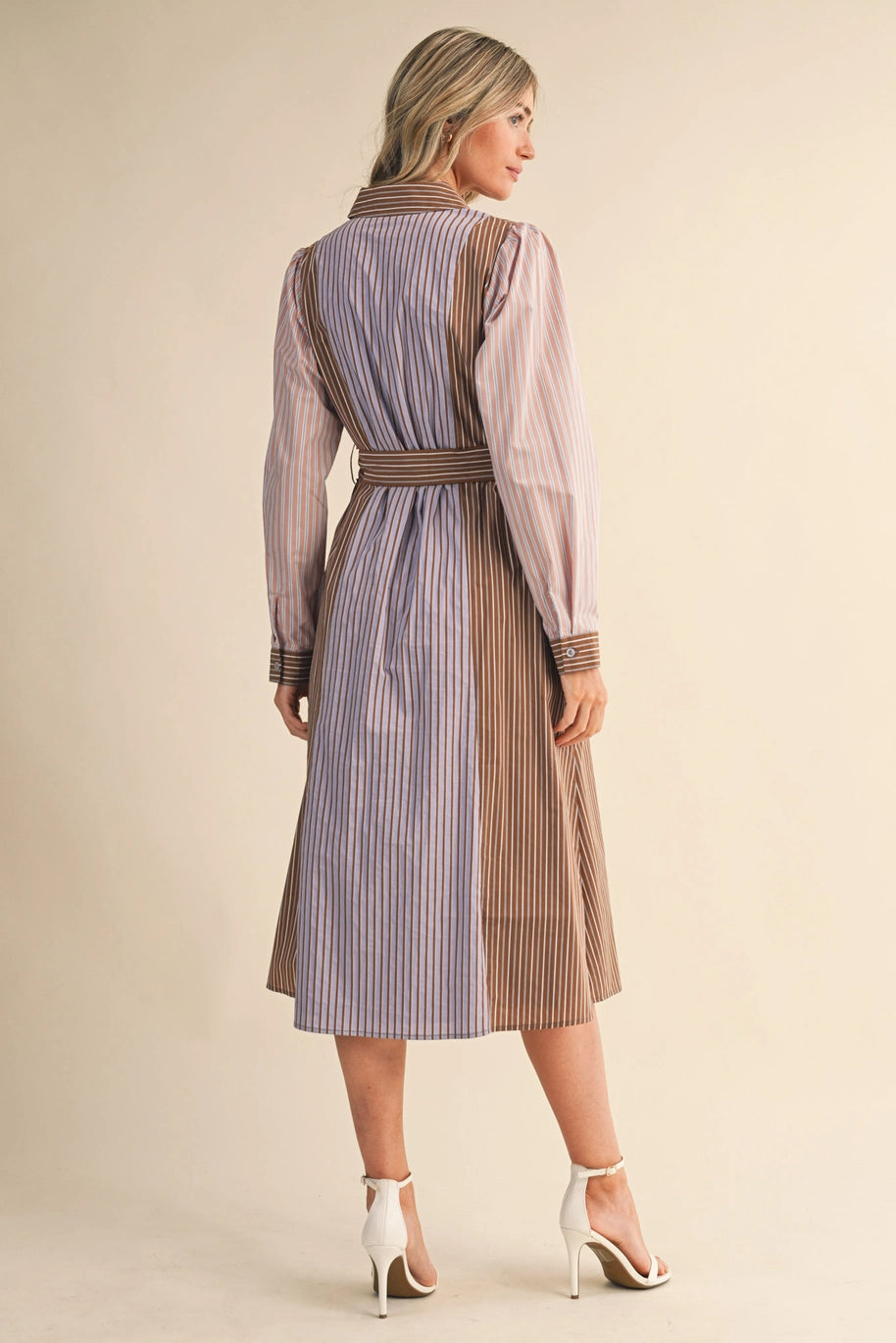 MDR4303 Stripe Belted Button Down Dress