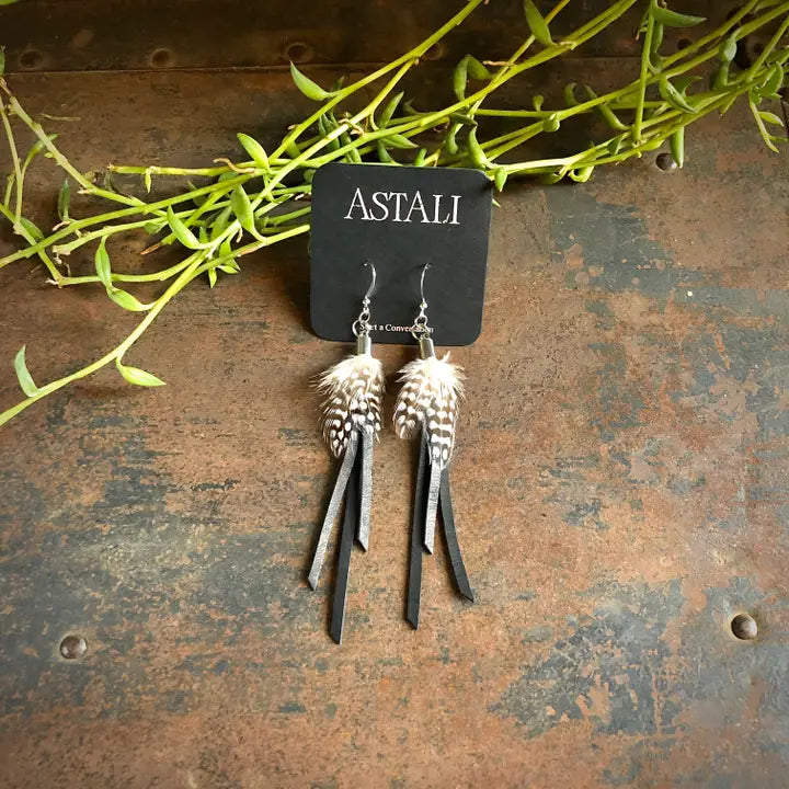 E1132G Feather Mini Earrings Guinea Hen