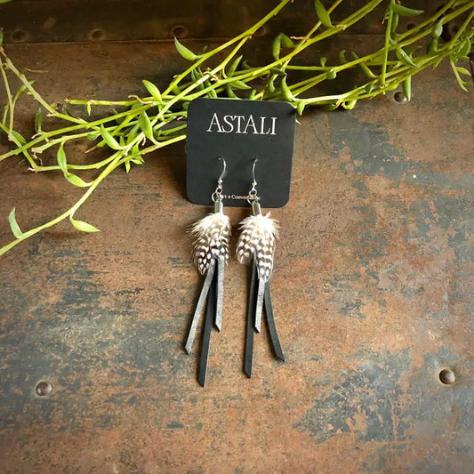 E1132G Feather Mini Earrings Guinea Hen