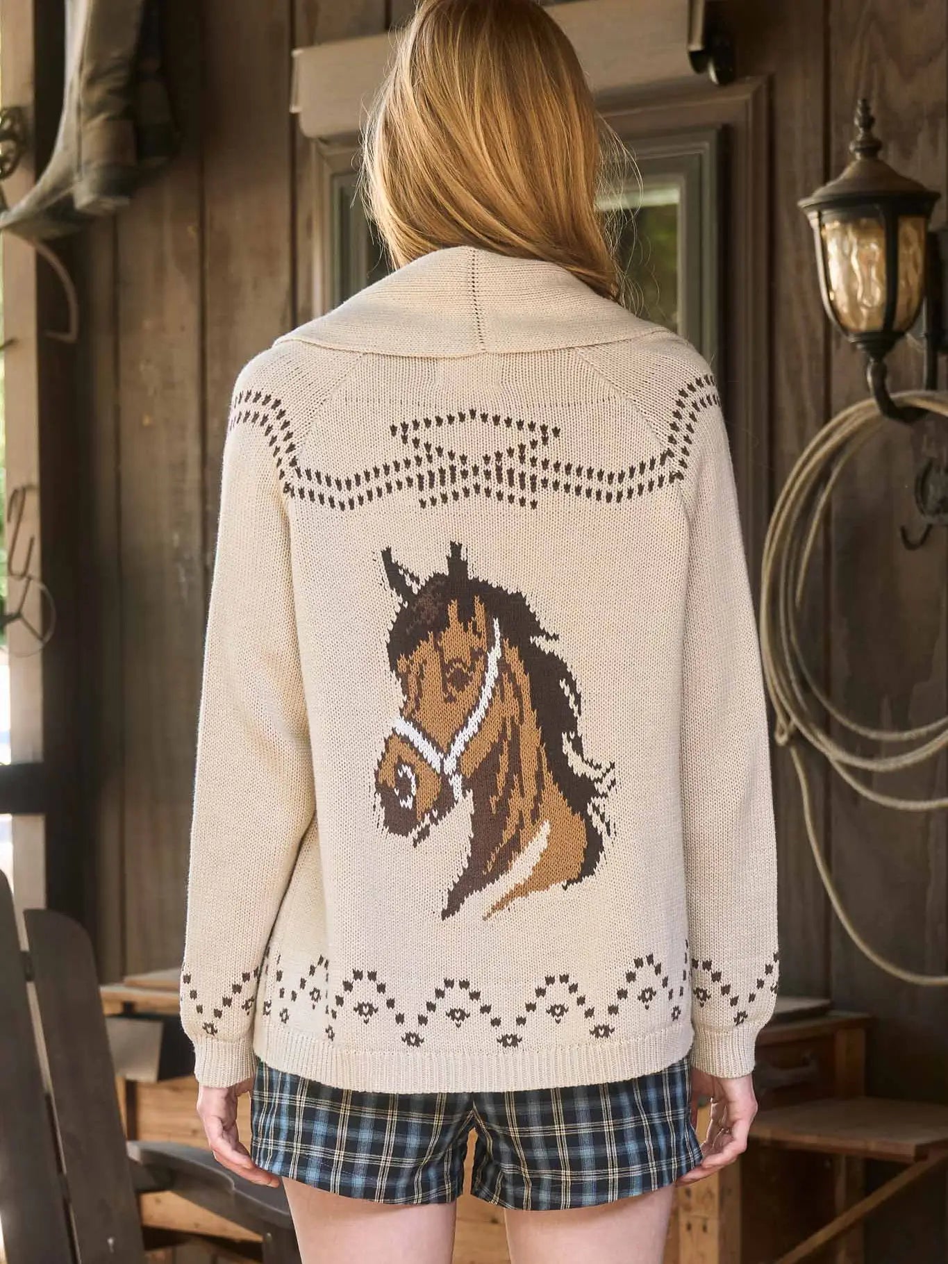Horse Jacquard Shawl Knit Cardigan