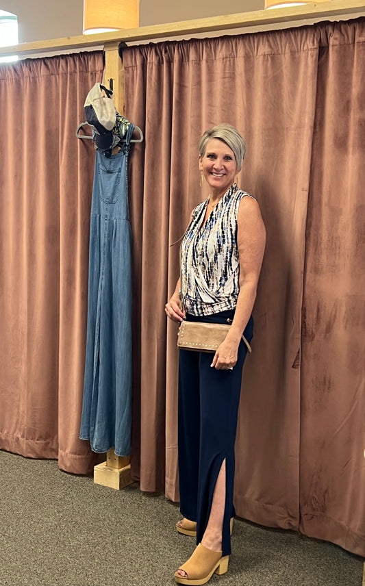 P520 Slit Wide Leg Pant Navy