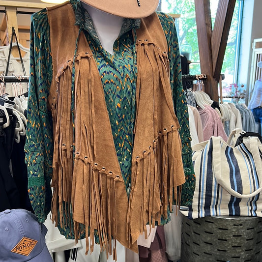 Fringe Vest w. Eyelets Camel