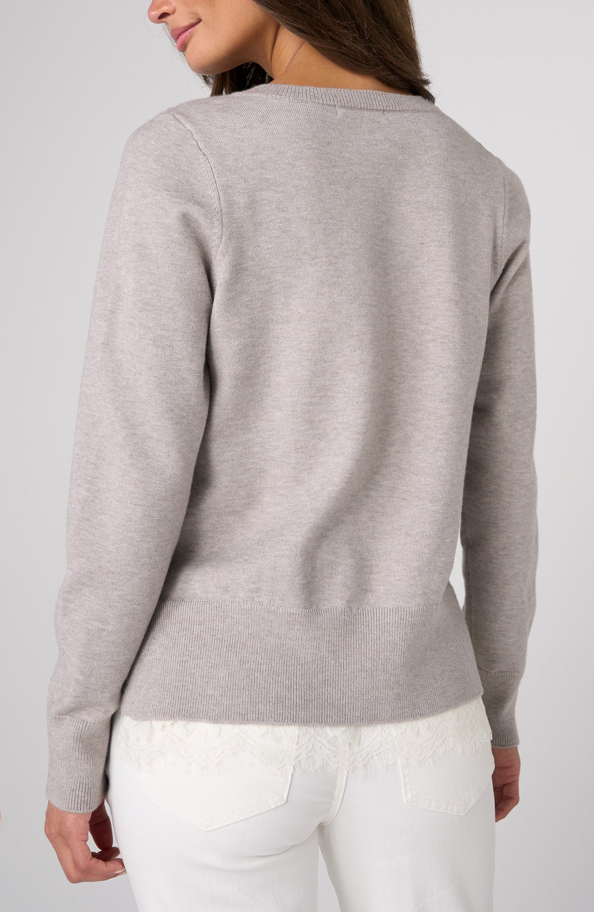 Soft Grey Lace V-Neck Sweater