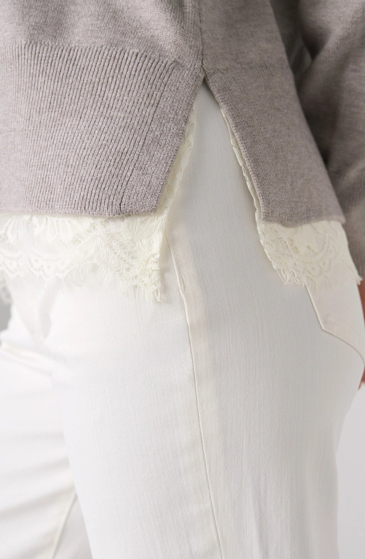 Soft Grey Lace V-Neck Sweater