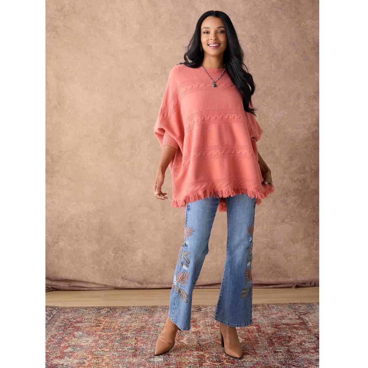Bambu Soft Flare with Leaf Embroidery - Medium Denim