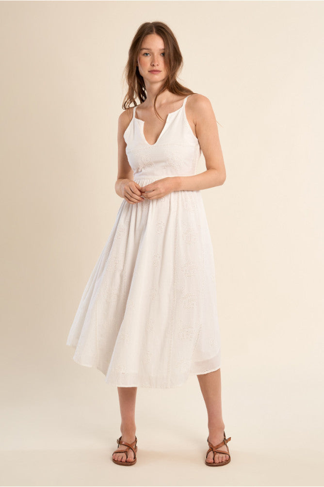 Midi Cotton  Wht. Dress w/ Embroidery