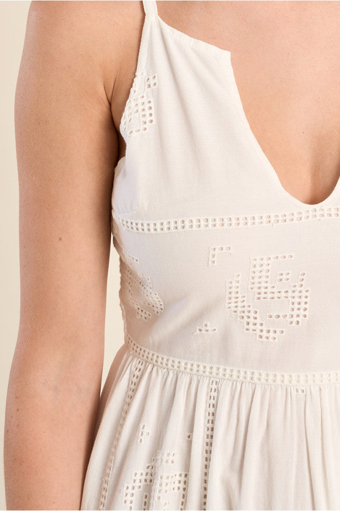 Midi Cotton  Wht. Dress w/ Embroidery