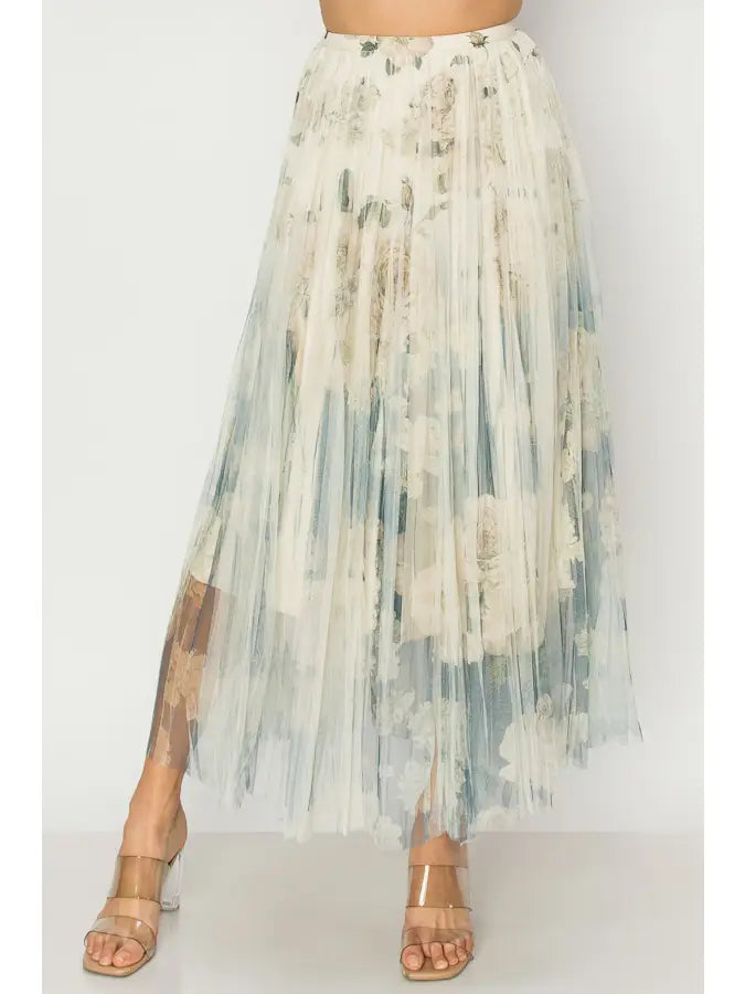 Navy floral tulle skirt