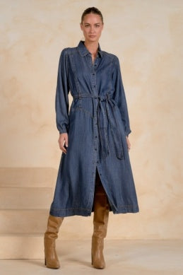 Elan Long Sleeve Collared Maxi Dress - Navy Wash