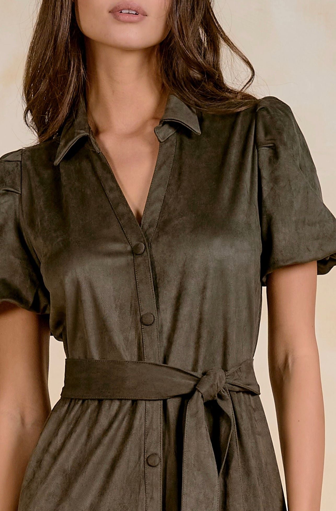 Elan Short Sleeve Tiered Midi Dress - Olive