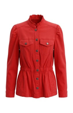 Puff Slv Trucker Jacket W Ruffle Collar