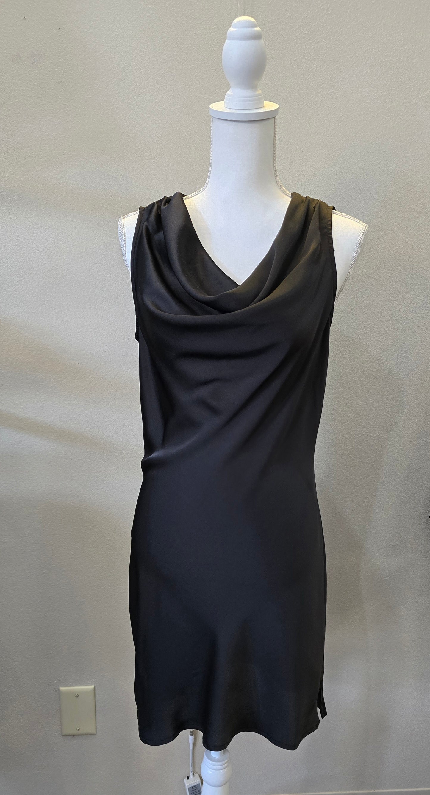 Cowl neck sleeveless satin slip dress