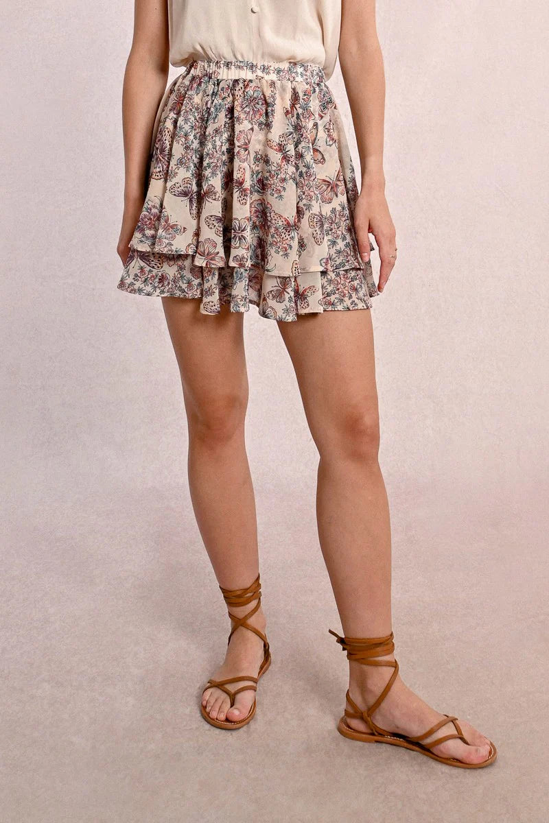 P1812DE Ruffled Printed Mini Skirt