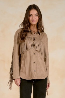 Elan Fringe Back & Sleeve Jacket - Sand