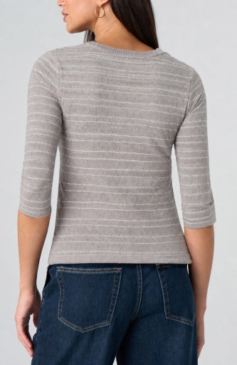 3/4 Sleeve Crew Neck Knit Top with Rib Trim