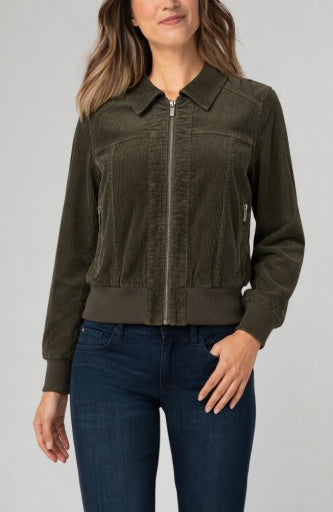 Zip Front Collared Bomber Jacket - hunter green
