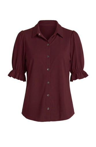Elbow Puff Sleeve Snap Front Knit Shirt
