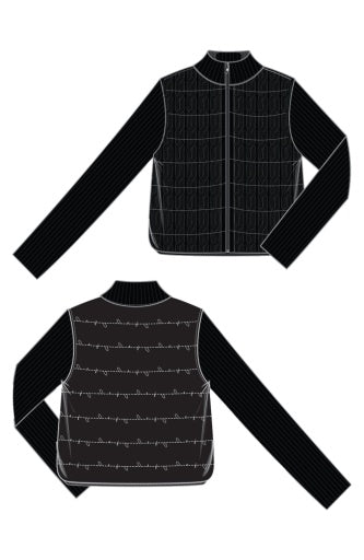 Long Sleeve Zip Front Quilted Sweater Jacket - black