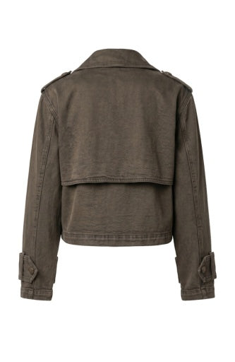 Cropped Denim Trench - mosswood