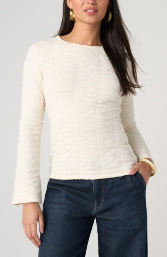 Long Flare Slv Crew Neck Knit Top - cream