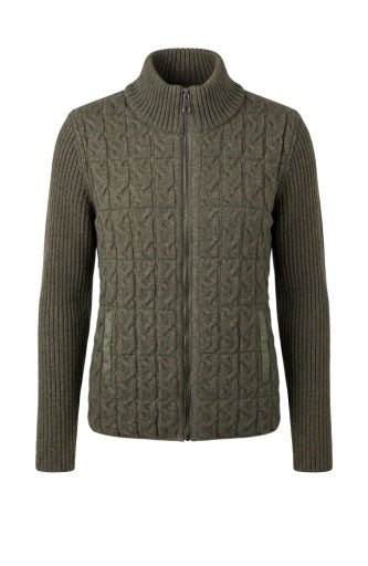Long Sleeve Zip Front Quilted Sweater Jacket - heather olive