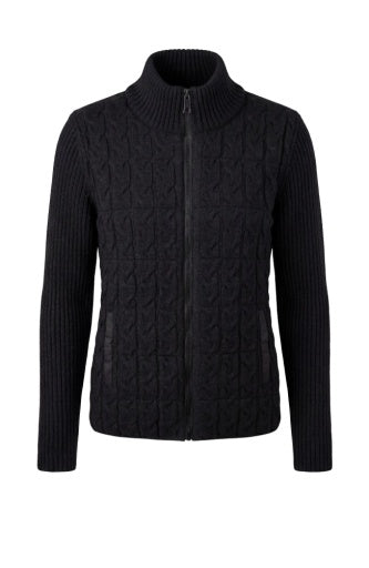 Long Sleeve Zip Front Quilted Sweater Jacket - black