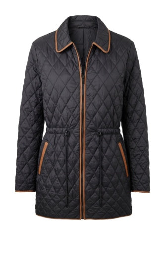 Zip Front Quilted Cost W/ Cinched Waist - black