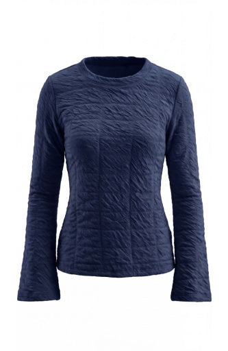 Long Flare Slv Crew Neck Knit Top - navy
