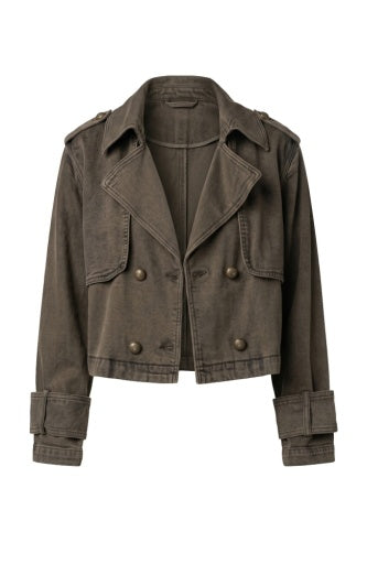 Cropped Denim Trench - mosswood