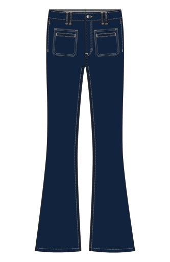 Hannah Flare W Vtg Patch Pockets 28' Inseam - collegiate blue
