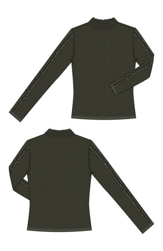 Mock Neck Long Sleeve Sweater - olive w/black