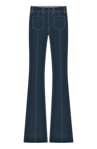 Hannah High-Rise Flare Patch Pockets & Pintucks 34 Inseam - raven wing