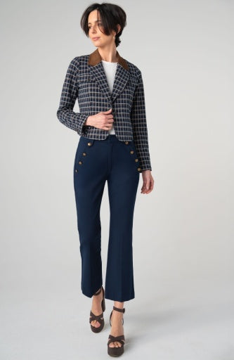 Cropped Blazer - nvy/mlt tartan