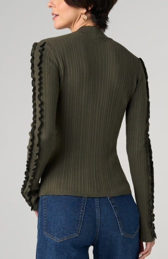 Mock Neck Long Sleeve Sweater - olive w/black